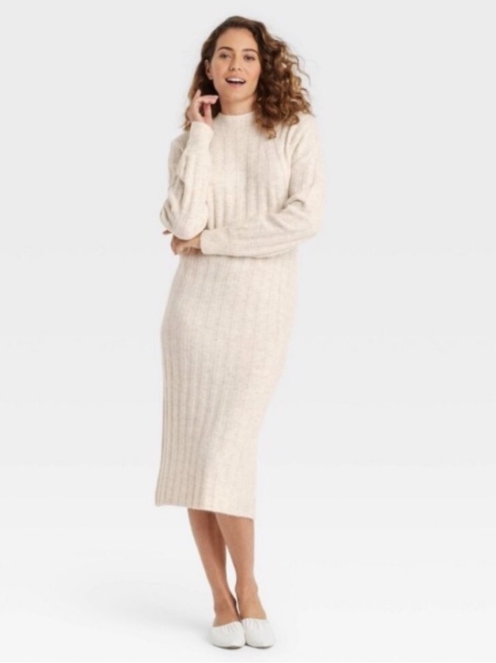 A New Day Ribbed Mock Neck Midi Sweater Dress